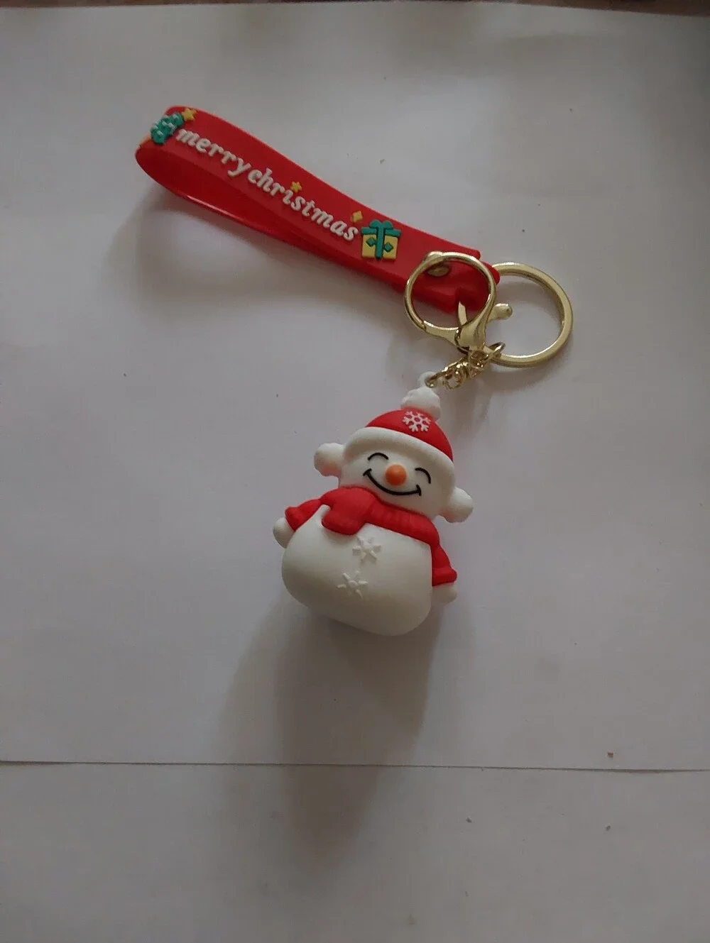 Merry Christmas Red & White Snowman Bag Charm